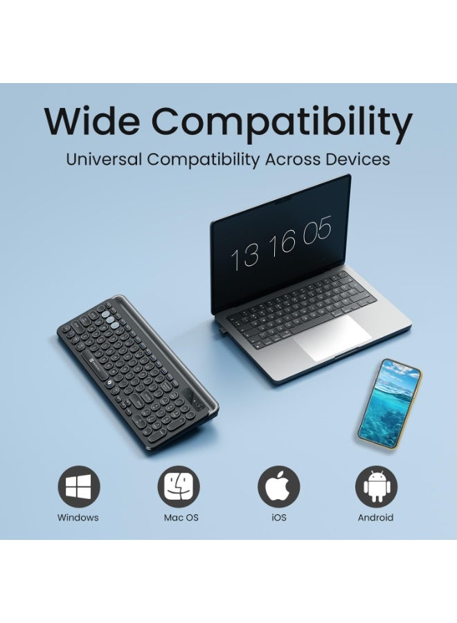 بورترونيكس Portronics Bubble 3.0 Wireless Keyboard with Bluetooth + 2.4 GHz USB Receiver, Rechargeable Battery, Dual Height Adjustment, Multimedia Hotkeys with Numpad, for Laptop, PC, Smartphone, Tablet(Black) - Image 5